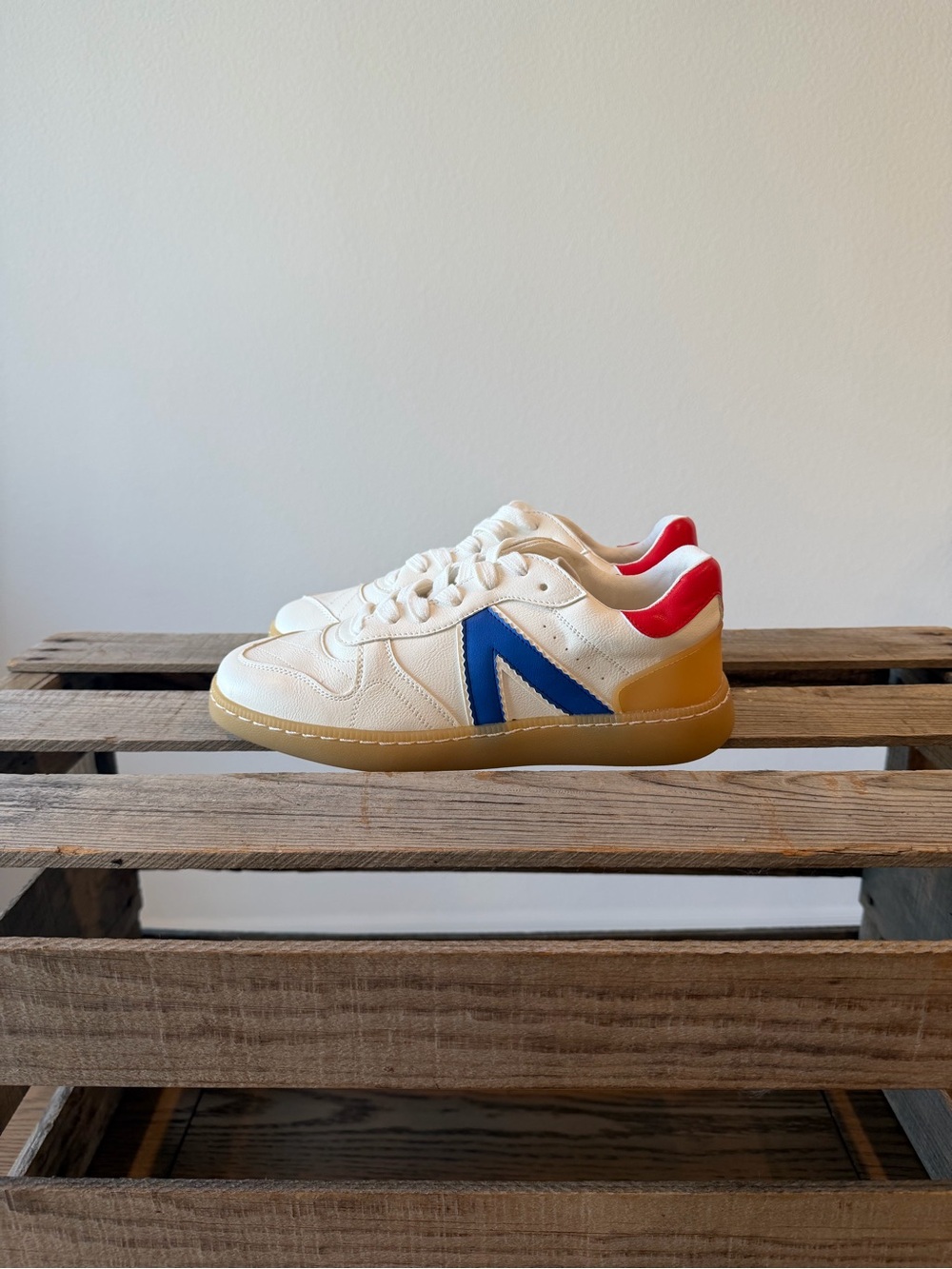 MIA White Retro Court Sneakers with Blue & Red Colorblock Accents